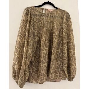 Show Me Your Mumu Happy Hour Top Gold Metallic Snake Print Puff Sleeve Blouse M